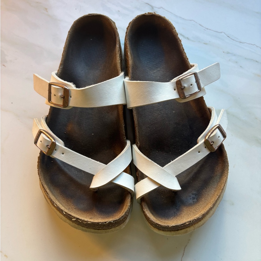 Birkenstock White Strappy Sandals with Buckles
